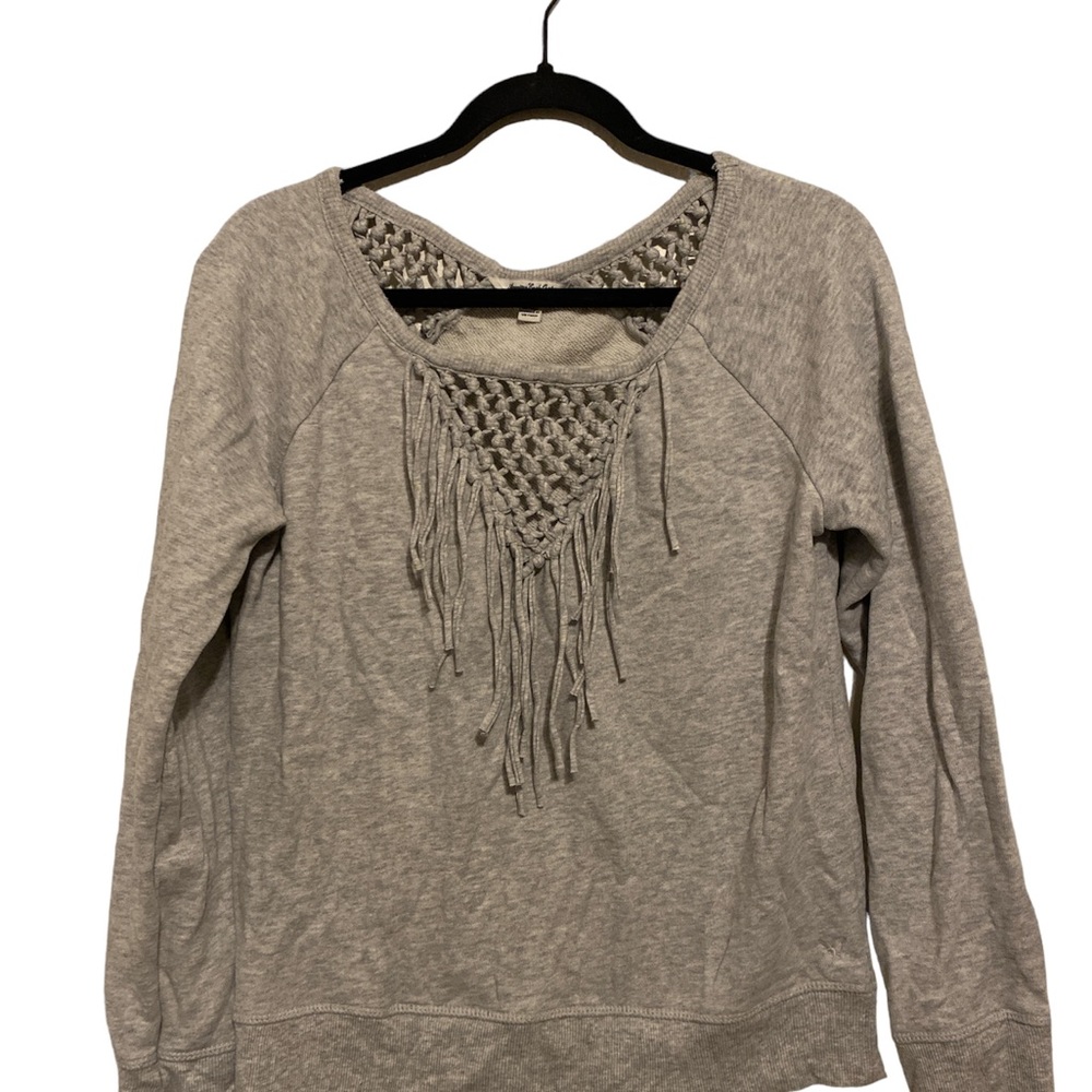 American Eagle Grey Fringe Sweater